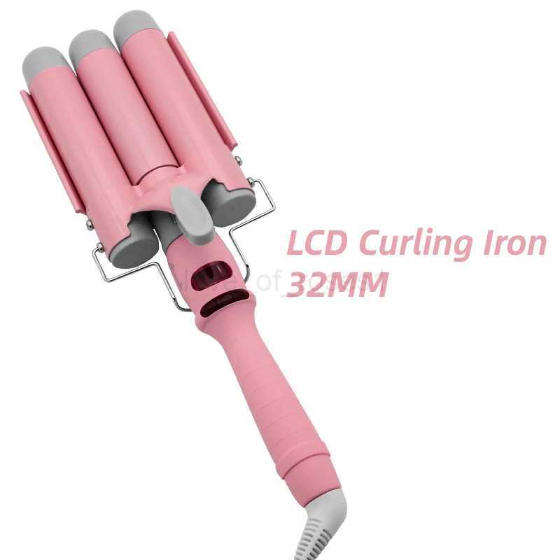 3 Barrel Hair Curlers 32mm Beach Waves LCD Curling Iron Curling Wand for Long Hair with Temperature LED Indicator Styling ToolsZ240709