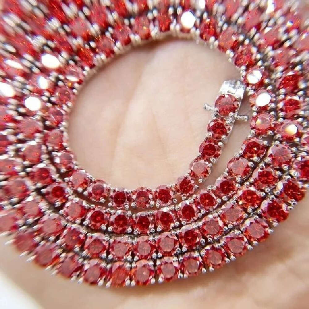 Customized 925 Silver Red Blue Green Black Diamond Tennis Chain Bracelet Colorful Moissanite Tennis Necklace