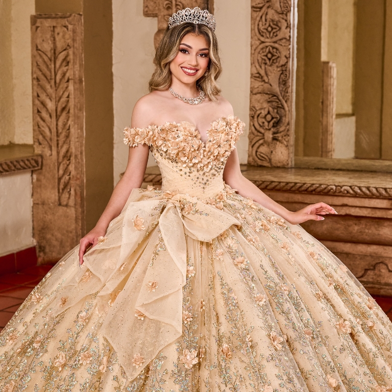 2024 Champagne Shiny Quinceanera Dresses Ball Gown Lace wer Beading Tulle Lace-Up Backless Party Princess Sweet 16 Dress