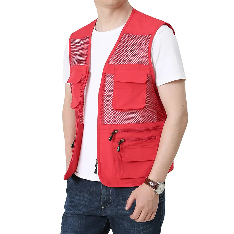 Mesh Vest Mens Summer Thin Multi Pocket Vest with Breathable and Loose Fitting Mens Vest Pography and Fishing Y2K 240704