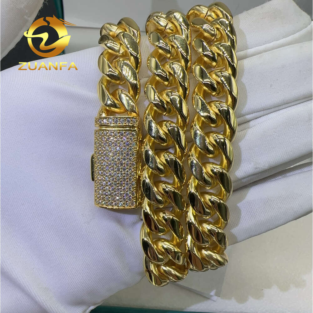10mm 12mm Hip Hop Cuban Necklace 925 Silver Moissanite Clasp Stainless Steel Link Chain