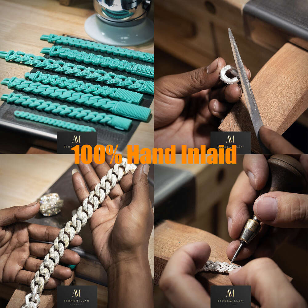 Am Jewelry 8mm 10mm 12mm Vvs d Color Diamond Necklace Bracelet Gra Certificate 925 Silver Iced Out Cuban Link Moissanite Chain