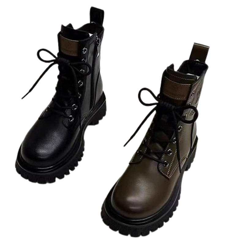 British Retro Style New Autumn/Winter Thick Bottom Zipper Lace up Black Classic Anti slip and Wear resistant Short Boots free shipping Lhshoe