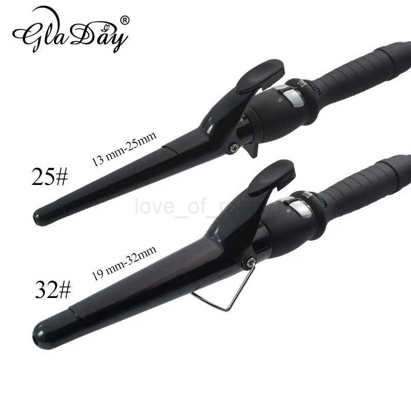 Digital Temperature Control Styling Tools Ceramic Cone Hair Curling Iron Tong Hair Curler Roller Curling Wand with ClipM240709