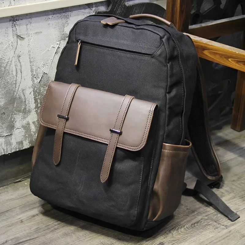 Fashionable canvas mens backpack with large capacity suitable for school and travel 240704bj