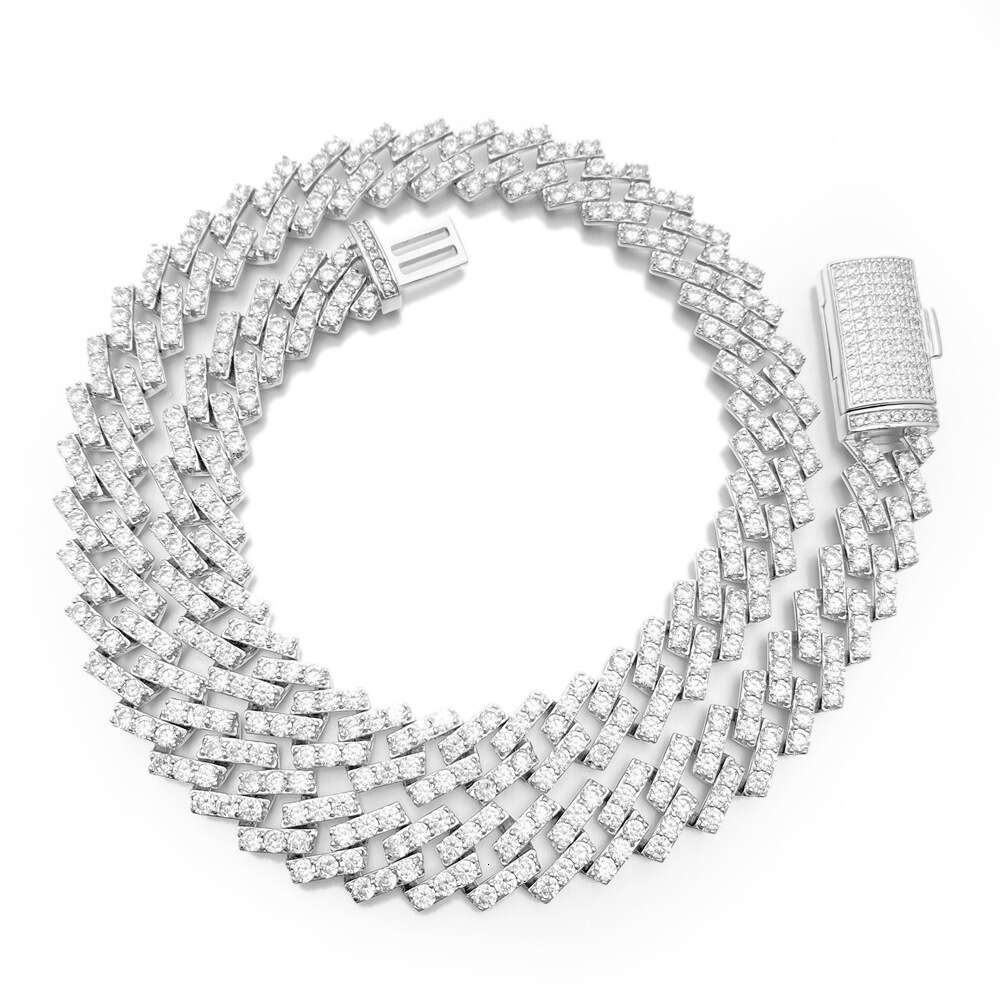 R.gem. 8mm/13mm Width Cuban Chain S925 Silver Choker Moissanite Tennis Necklace for Men