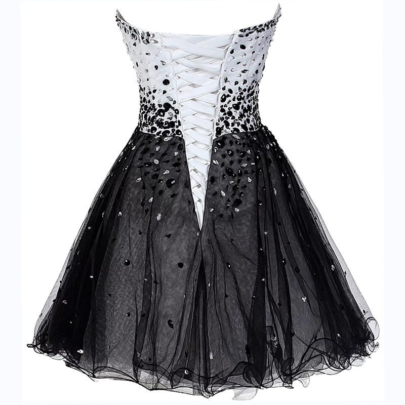 Bright Champagne Black Sweetheart Short Homecoming Tail Dress Events Party Gown Prom Dress Special Ocn Dresses Plus Size Sleeveless 0220