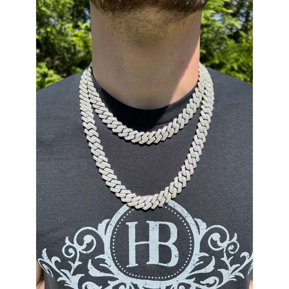 Custom Hip Hop Ice Out Mossanite Necklace 925 Sterling Silver Vvs Moissanite Cuban Link Chain