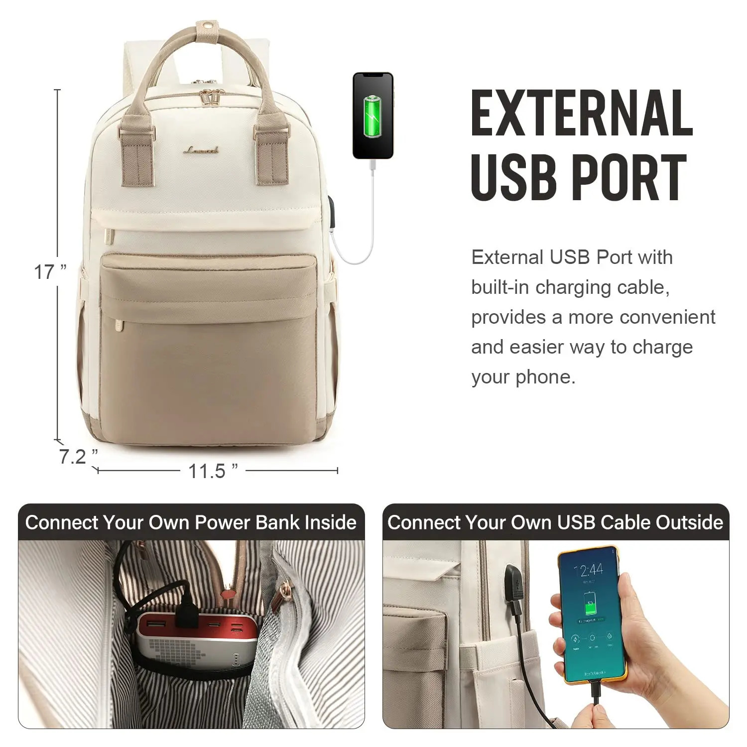 17 inch womens laptop bag with USB port fashionable waterproof backpack fashionable travel bag 240704bj