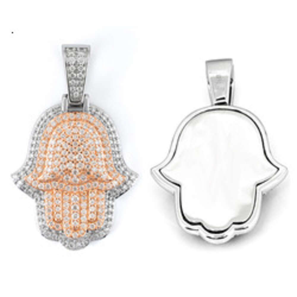 Custom Iced Out Hamsa Penadnt Teo Tone Rose and White Hip Hop Fashion Moissanite Jewelry 925 Silver Lab Diamond Hand Pendants