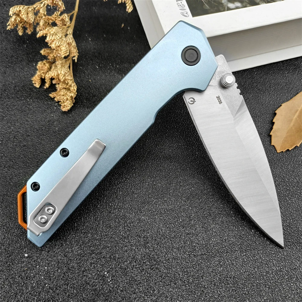 knife KS 2038 Iridium KVT Folding Knife 3.4 D2 Spear Point Blade Wathet Aluminum Handles EDC Pocket Knife Hunting Rescue Survival Portable Folding Kni