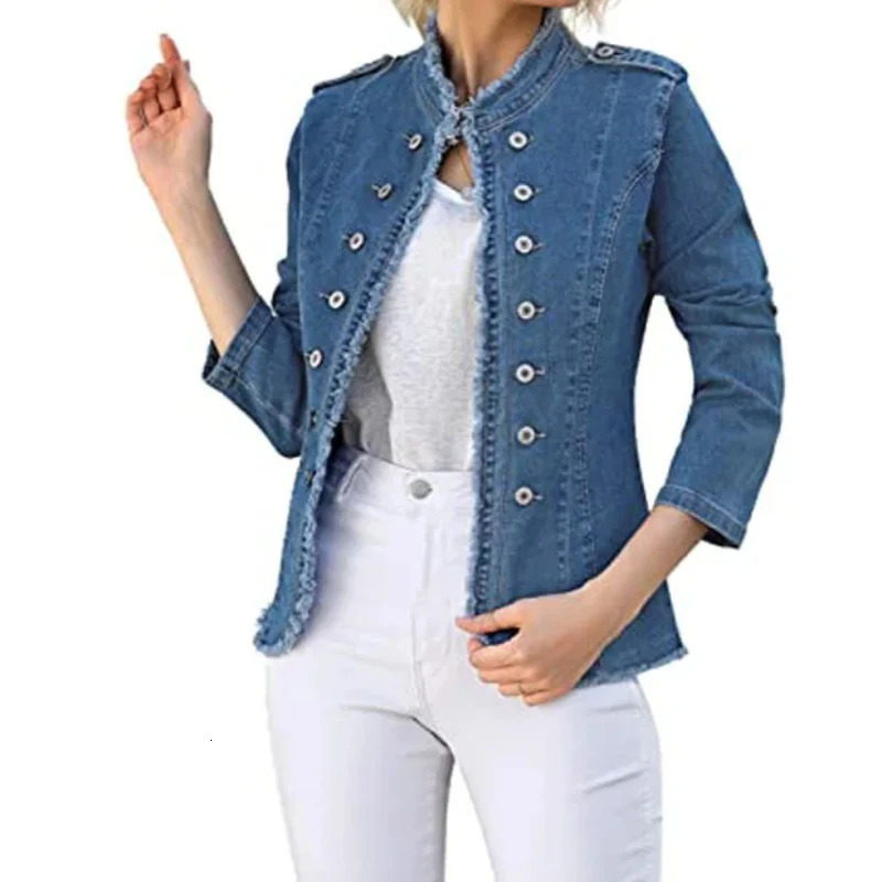 Denim Coat Women Cotton Spring Autumn Ropa Cardigan Jeans Punk Bomber Jacket Windbreaker Y2k Single Breasted Jackets Korean 240704