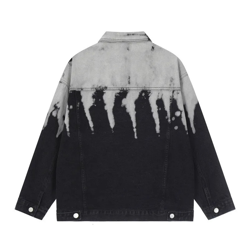 Mens Spring Autumn Oversize Hip Hop Denim Jacket Hi Street Tie Dye Jeans Coat Loose Fit Y2K Outerwear For Male 240704