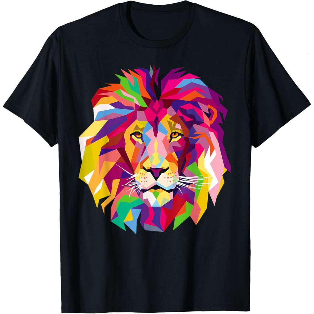 Men T Shirt Tee Tshirt Graphic Elegant Cool Lion Head Design with Bright Colorful T-Shirt Tops Fashion Clothes Free shipping