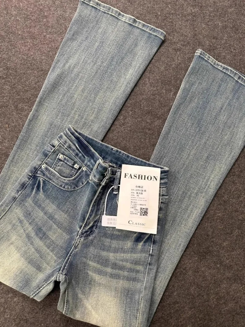 Fashion Street Blue Wash Micro Flared Jeans Women Summer Loose Stretch Harajuku Korean Casual High Waist Straight Jeans 240626