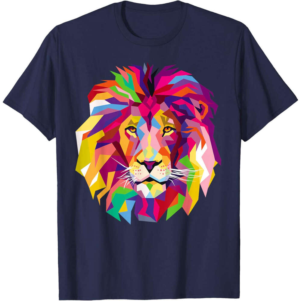 Men T Shirt Tee Tshirt Graphic Elegant Cool Lion Head Design with Bright Colorful T-Shirt Tops Fashion Clothes Free shipping