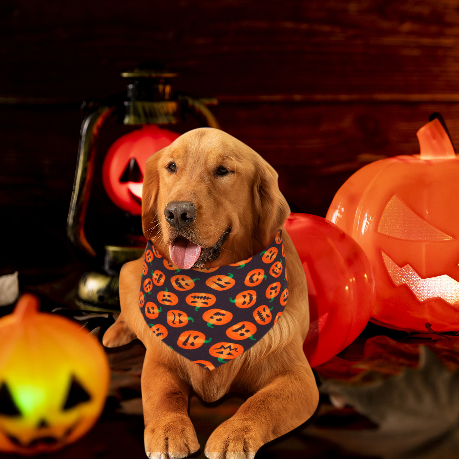 Halloween Pet Bandanas Collar for Dogs Cats Cotton Triangular Bibs Scarf Collar with Pumpkin Pattern for Puppy Accessories