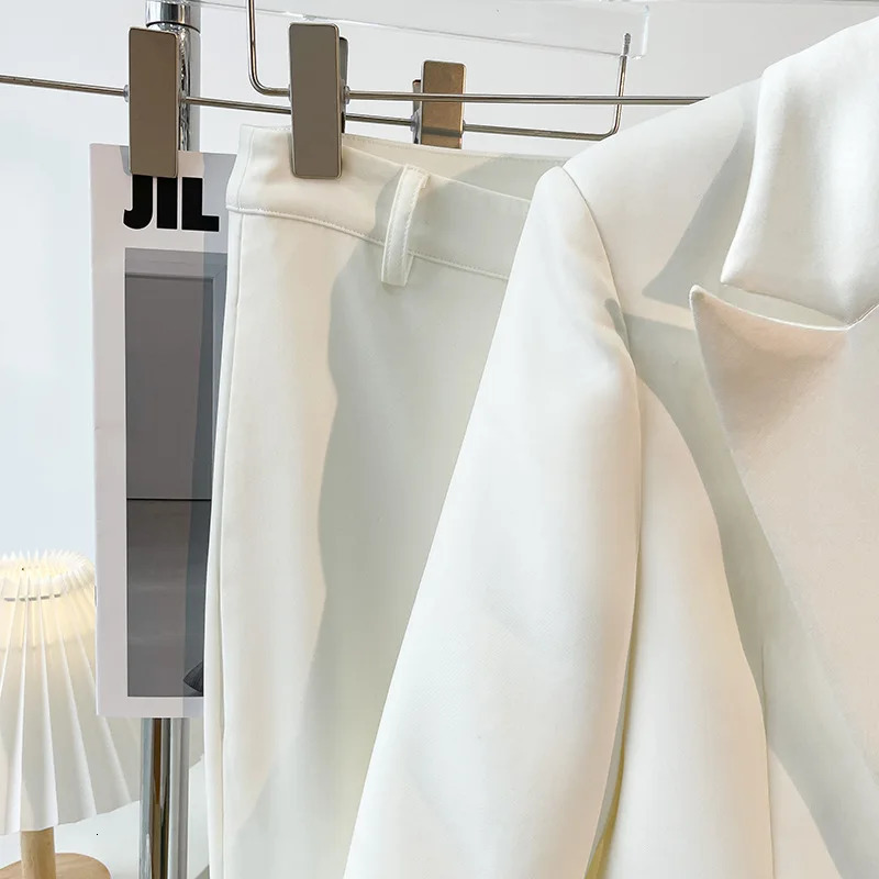 Blazer PantSuits White Real Feathers Sleeve Single Button Party Office Business Wear Suit Lapel Jacket Pants Two Piece Sets 240704
