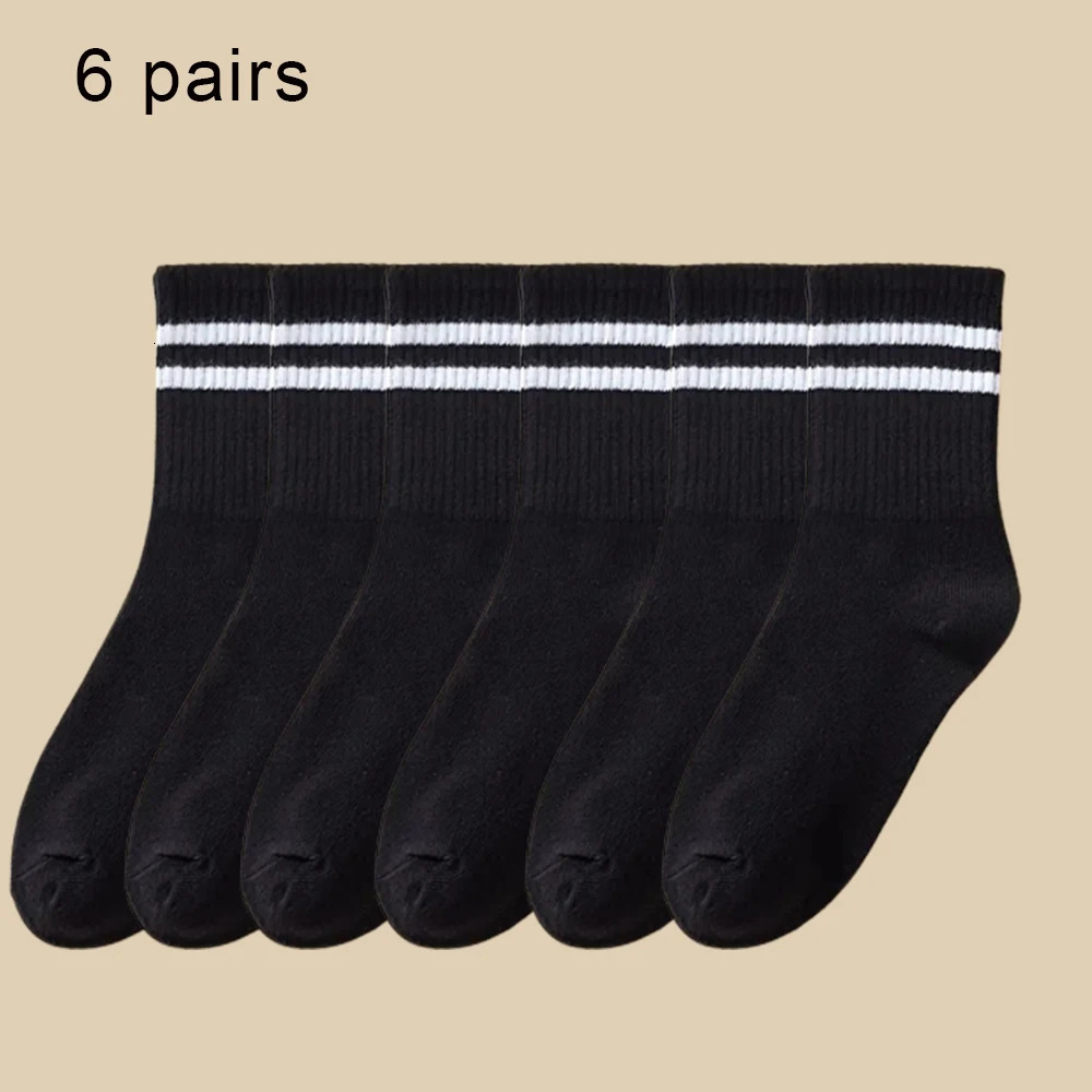 6 Pairs Womens Mid-Tube Socks Solid Colour Autumn Winter Breathable Comfortable Sport Sweat Absorbent Man And Womens Socks 240703
