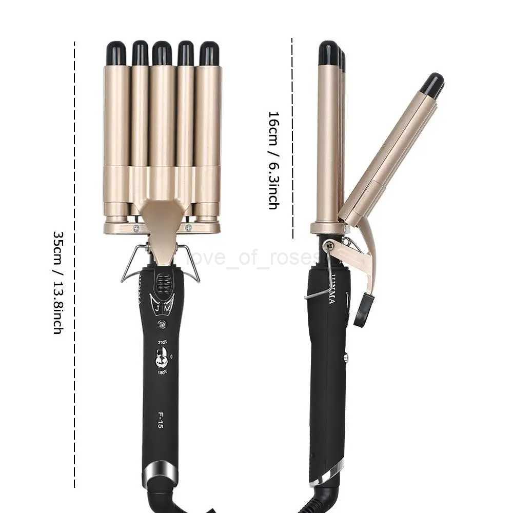 Hair Curling Iron Crimping Curler Small Beach Wave Hair Crimper 5 Barrel 0.6 Inch Professional Curly Crimped Hair Styler ToolsM240709