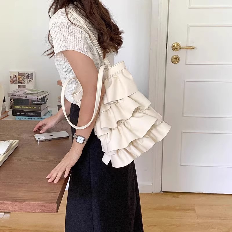 European and American retro original lace bag new Tote large capacity single shoulder bag cake skirt with pleats ruffled edges underarm
