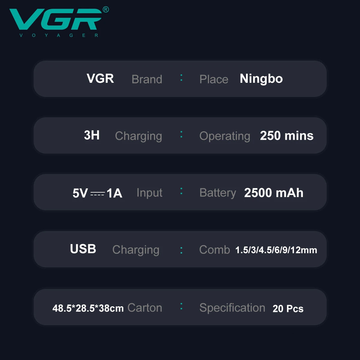 VGR Hair Clipper Professional Hair Trimmer 9000 RPM Barber Hair Cutting Machine Digital Display Haircut Clipper for Men V-003 240701