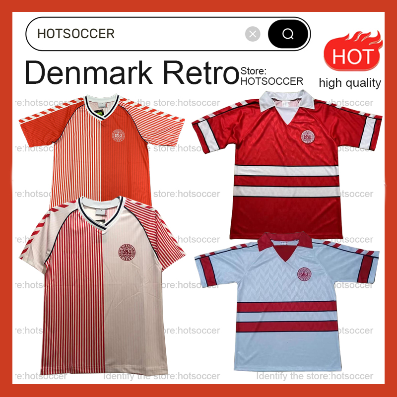 Men's T-Shirts 86 87 Denmark t shirt ERIKSEN HOME RED AWAY WHITE 1986 1987 HOJBJERG CHRISTENSEN SKOV OLSEN BRAITHWAITE DOLBERG football Shirts