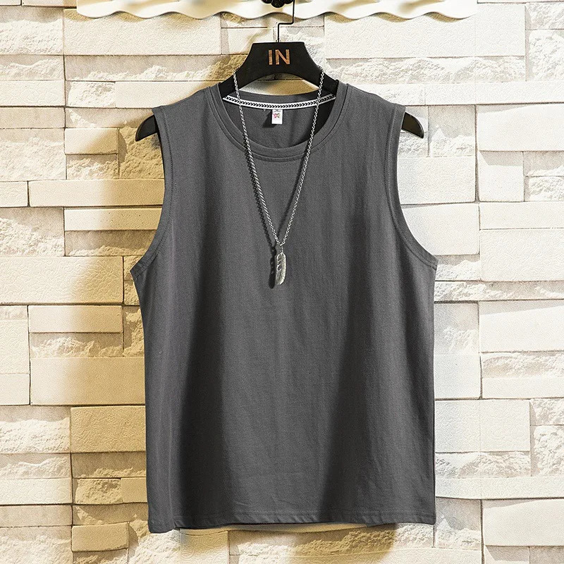 Summer Y2k Fashion Men Casual Sport Cotton T Shirt Sleeveless O-neck Vest Slim Fitness Tank Top Undershirt Mens Clothing 240703