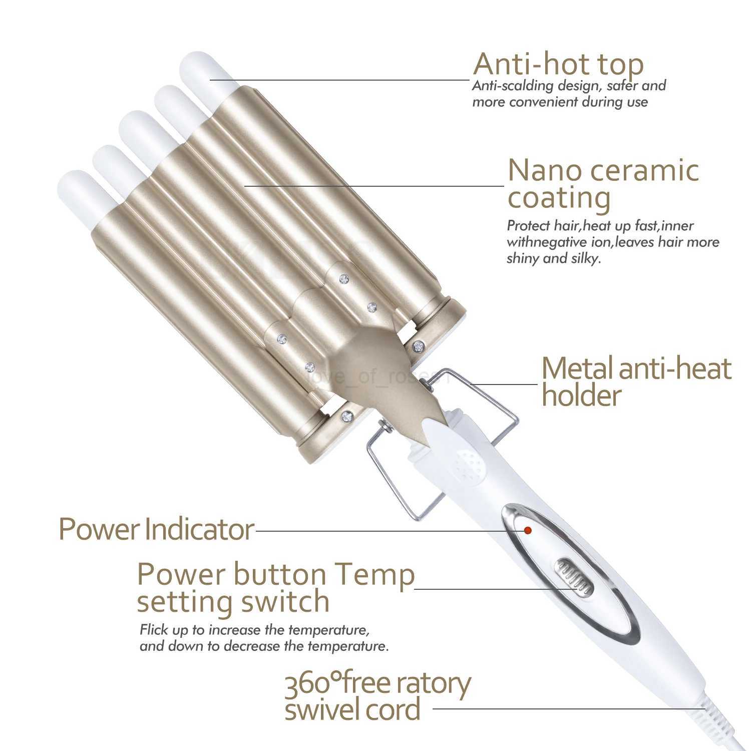 5 Barrel Curling Iron Wand Hair Waving Beach Waves Fast Styling Tools with LCD Temperature Display for Women Salon Hair CrimperM240709