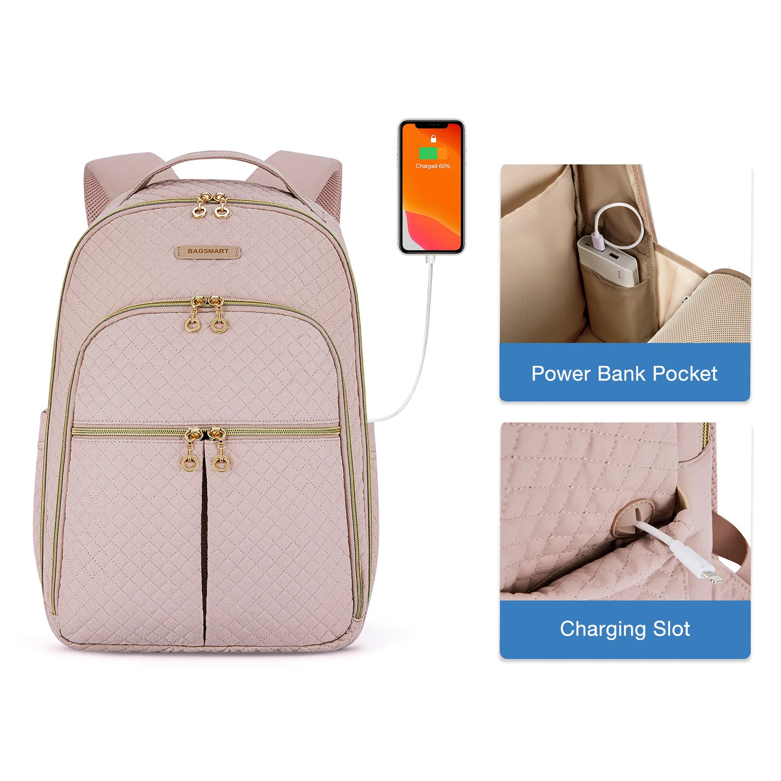 BAGSMART Travel Laptop Womens Backpack Multi Company Academy Backpack School Fashion Book Bag with USB Charging Port 240704bj