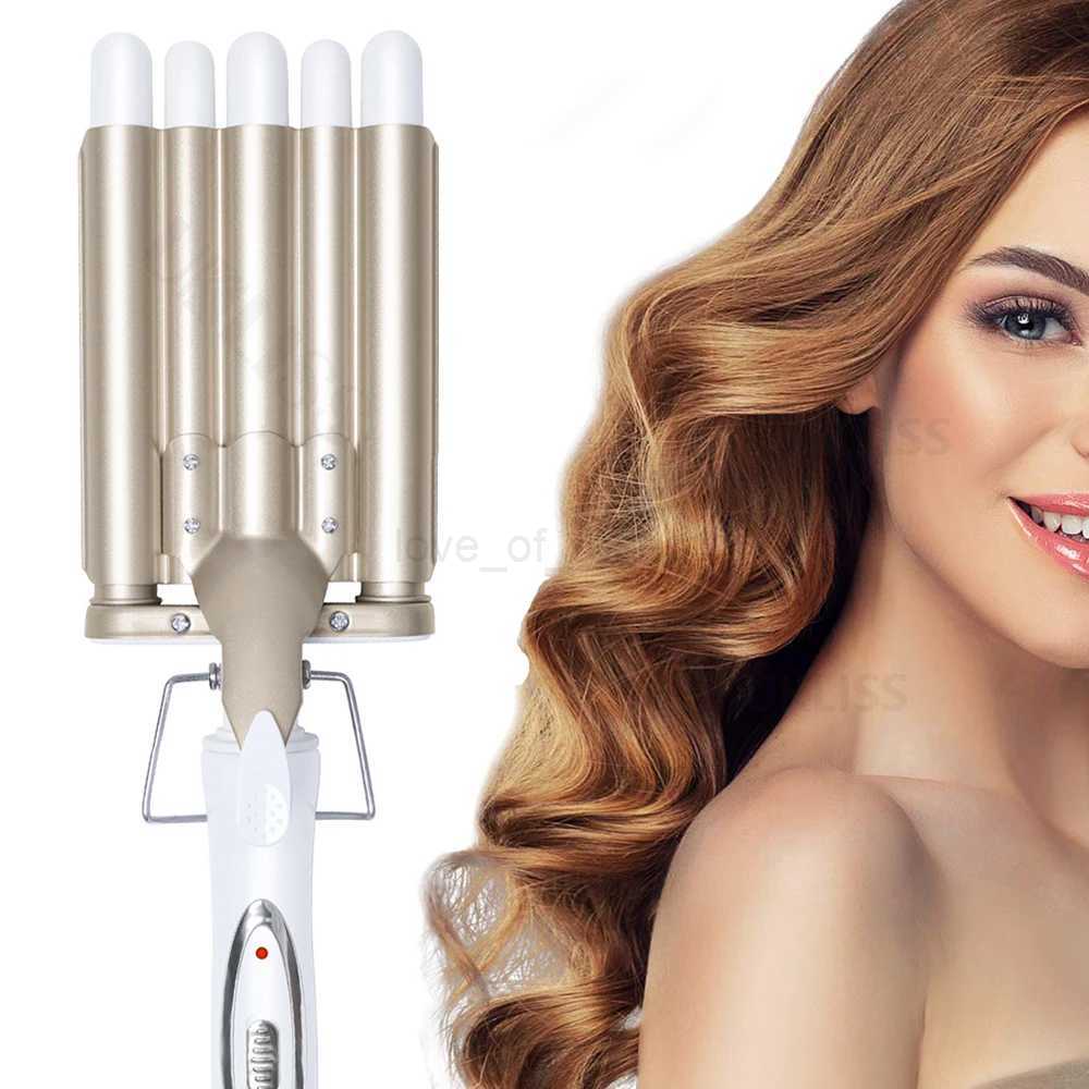 5 Barrel Curling Iron Wand Hair Waving Beach Waves Fast Styling Tools with LCD Temperature Display for Women Salon Hair CrimperM240709