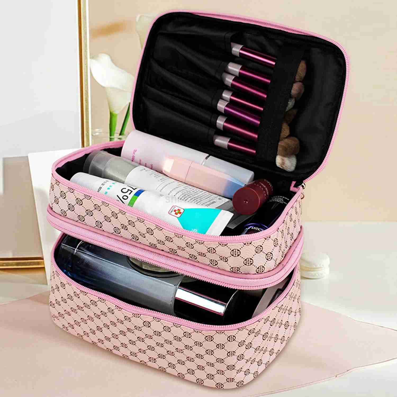 Large Capacity Makeup Bag Double Zip Women Cosmetic Bag Bathing Pouch Travel Toiletries Organizer Waterproof Storage Make Up CasCL240708