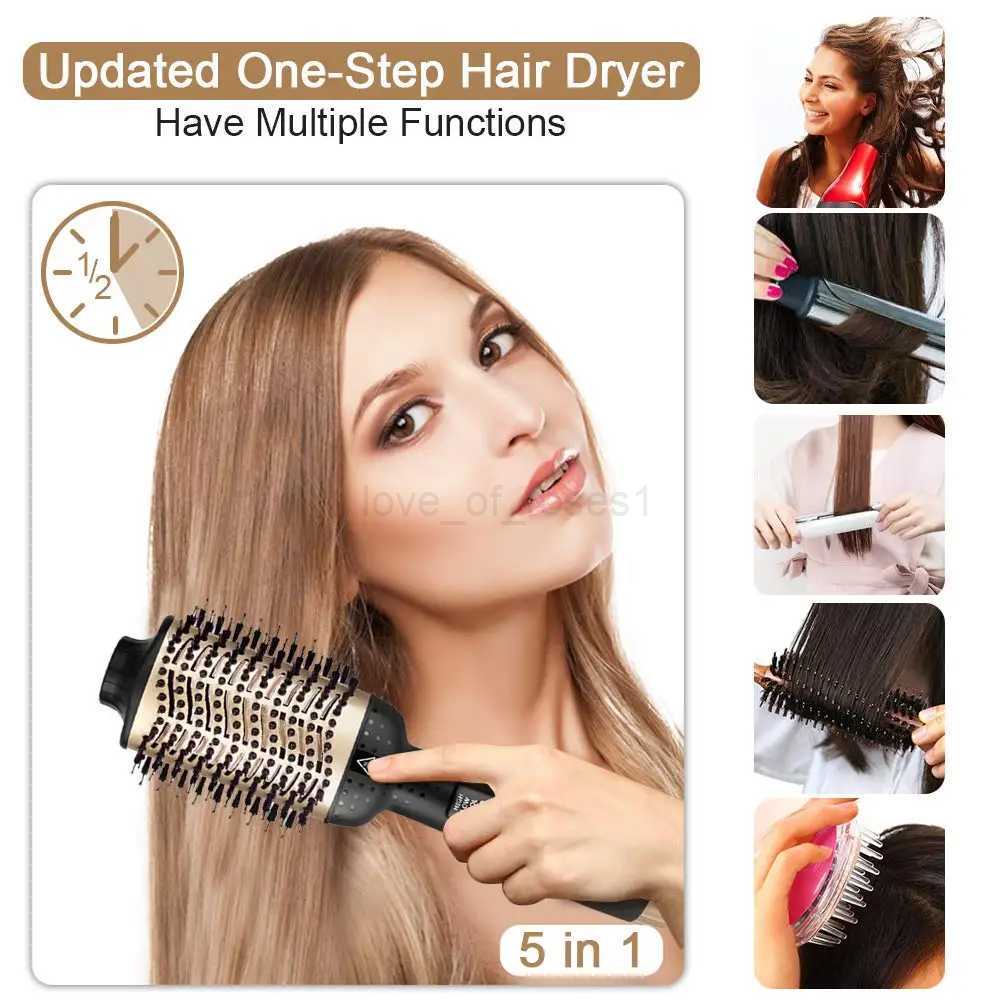 One Step Hair Dryer Volumizer Straightening Curling Magic Brush Gold Hot Air Dryer Brush Rotary Blower Tangle Detangling CombM240709