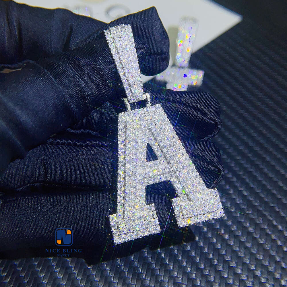 Factory Price Hip Hop Jewelry Moissanite Necklace Diy Letter Iced Out Real S925 Silver Custom Pendant