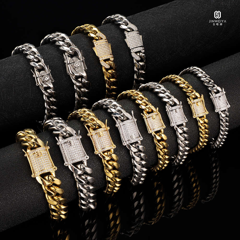 Jwy Wholesale Hip Hop Bracelet 18k Solid Gold Plated Miami Men Chain Cuban Link