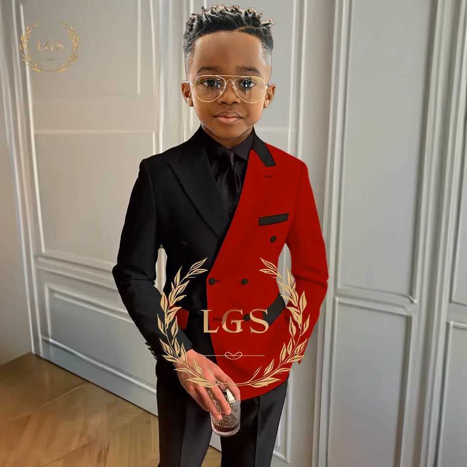 Suits Boys Black and White Suit Slim Peak Lapel Double Breasted 2 Piece Formal Wedding Event Tuxedo Double Breasted Blazer + Pants