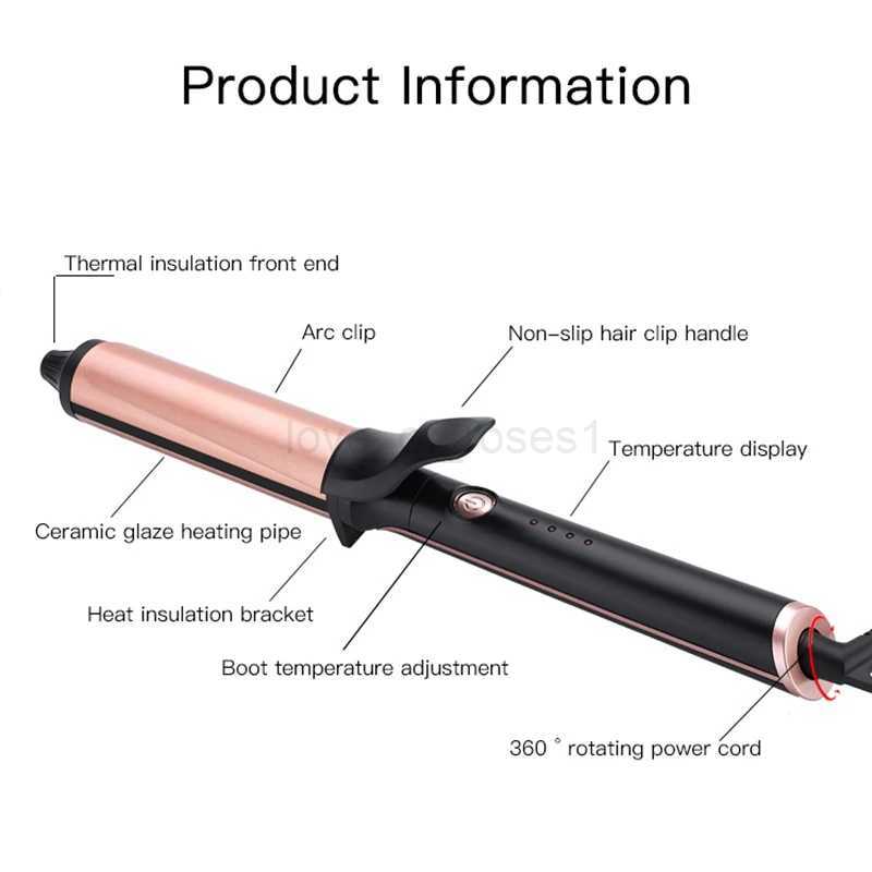32mm Hair Curling Iron Professional Ceramic Tourmaline Curl Wand Barrel Curler Iron Hair Curlers Rollers Styling Tool For WomanM240709