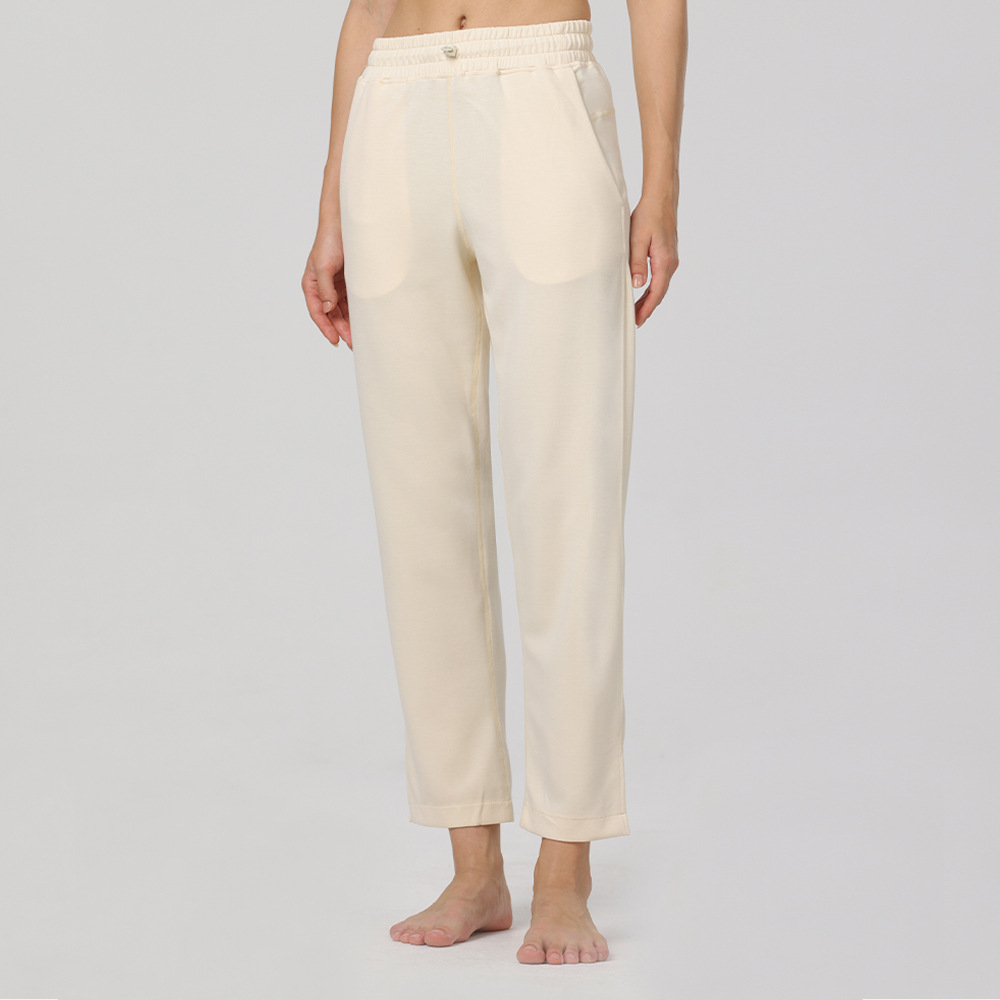 LLL711 Womens Yoga Soft Pants Woven Wide Leg Long Ladies Mid Waist Trousers Loose Yoga Comfort Slacks Ninth