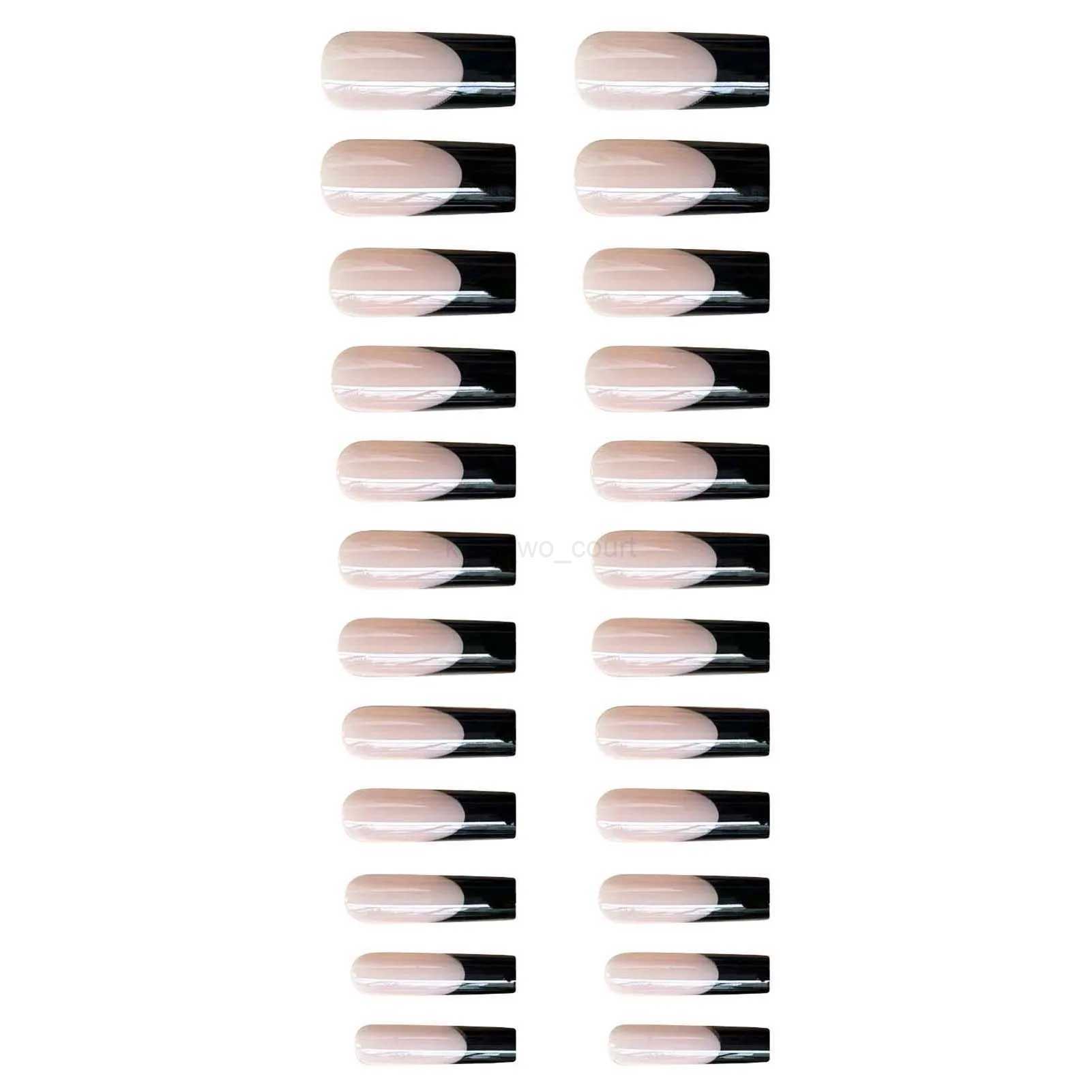 24pcs Black Edge Super Long French False Nail Acrylic Ballerina Fake Nails Press On Nails Square Nail Tips Professional Nail ArtM240709