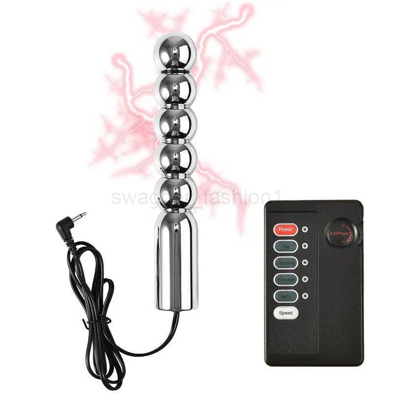 Electric Shock Metal Butt Plug Bi-polar Electro Stimulation Large Anal Beads Plug Prostate Massage Vagina Unit Control Sexe ToyB240708