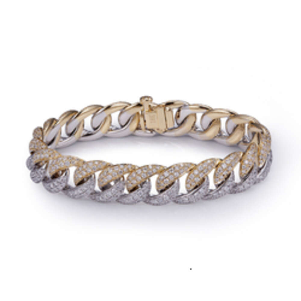 Hip Hop Iced Out Jewelry Mens 18k Multicolor Lab Diamond Cuban Chain Bracelet