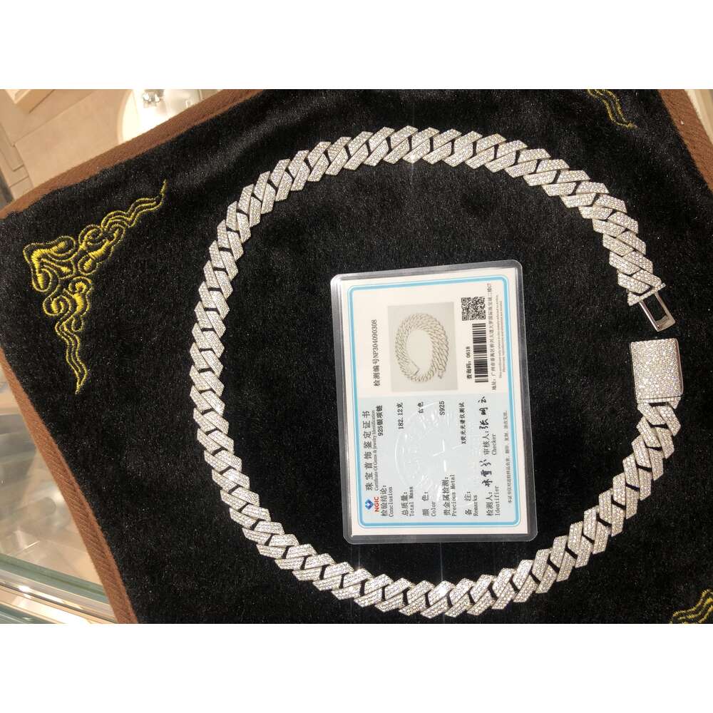 Custom Hip Hop Ice Out Mossanite Necklace 925 Sterling Silver Vvs Moissanite Cuban Link Chain