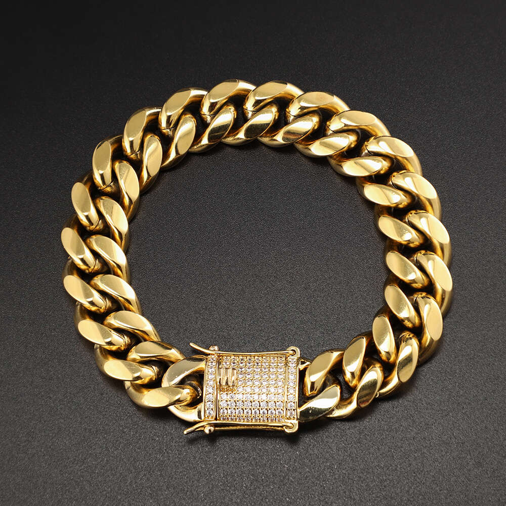 Jwy Wholesale Hip Hop Bracelet 18k Solid Gold Plated Miami Men Chain Cuban Link