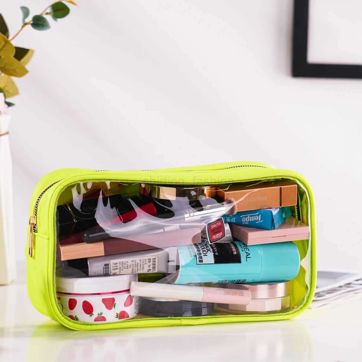 Women Girls Nylon Waterproof Glitter Chenille Letter Clear Patch Makeup Cosmetic Bag Travel Storage Pouch for Swim BeachCL240708