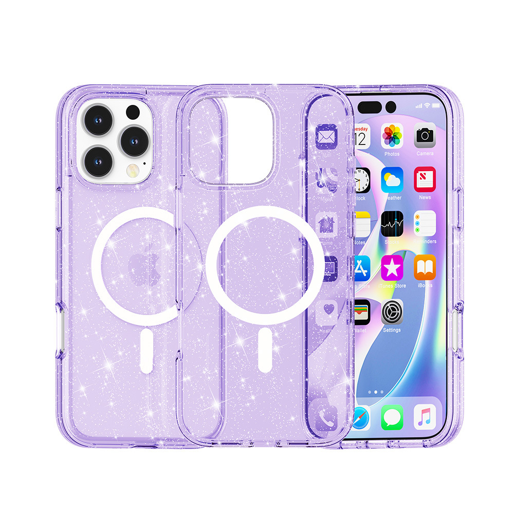 Premium Strong Magnetic Luxury Terminator Glitter Shockproof Clear TPU PC Phone Cases for iPhone 17 Air 16 16E 15 14 13 12 Pro Max