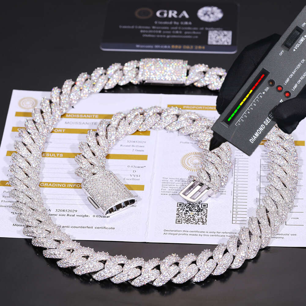 Hip Hop Mens Jewelry Cubana Pass Diamond Tester 18mm Iced Out Moissanite Cuban Link Chain Necklace with Gra Certificate