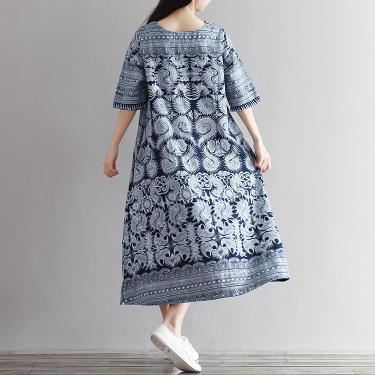 #3254 Summer Vintage Linen A-line Dresses Ladies Short Sleeves Round Neck Chinese Style Cotton Linen Midi Dresses Women M-XXL 240703