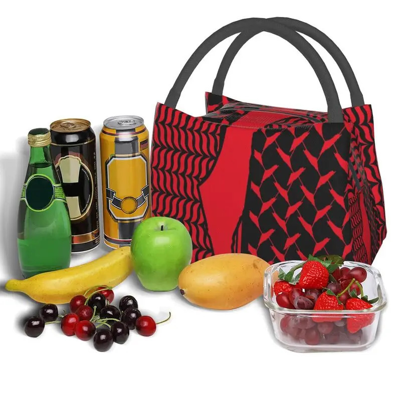 Palestinian Kufiya Thermal Insulated Bag Women Palestine Keffiyeh Red Black Background Resuable Lunch Tote Meal Food Box 240703 7fa5 4