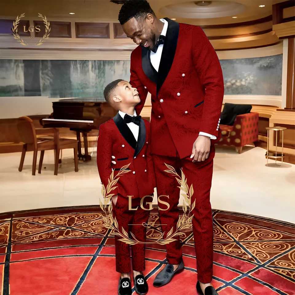 Suits Blue Boys Suit Printed Pattern Formal Dinner Tuxedo Little Boy Groomsman Kids Wedding Party Prom 3 Piece Jacket Vest Trousers