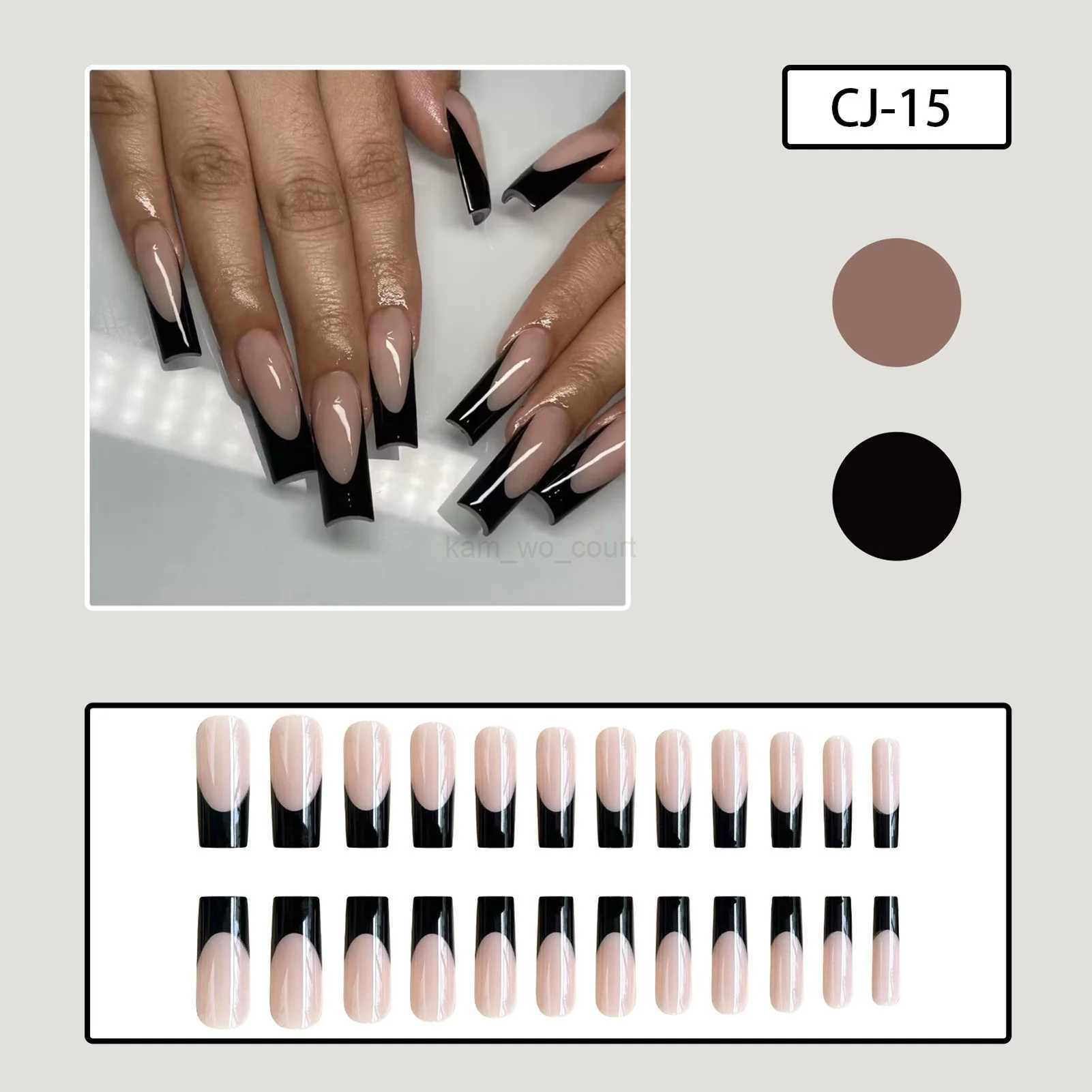 24pcs Black Edge Super Long French False Nail Acrylic Ballerina Fake Nails Press On Nails Square Nail Tips Professional Nail ArtM240709
